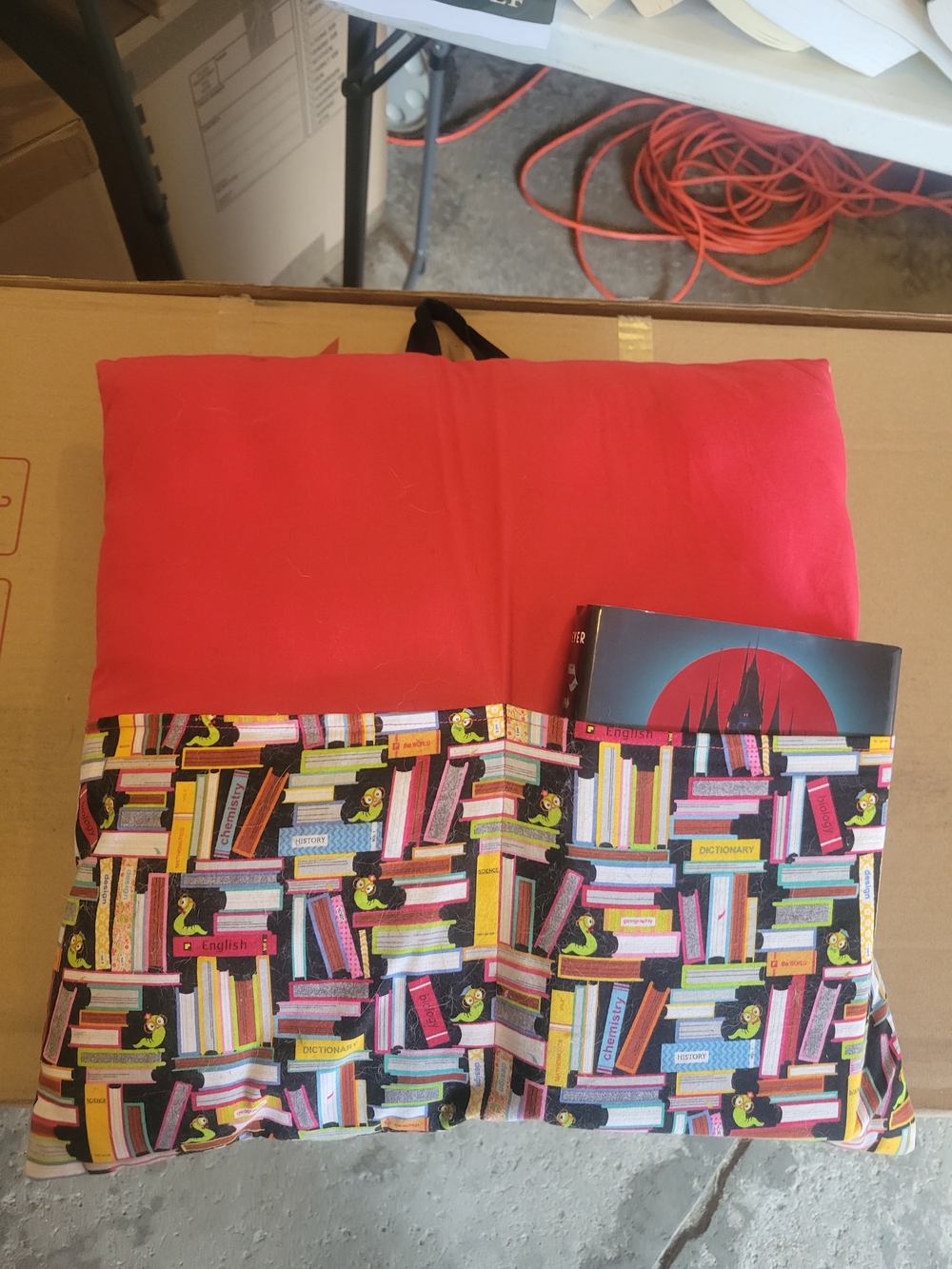 Red Reading Pillow with 2 Colorful Book Pockets